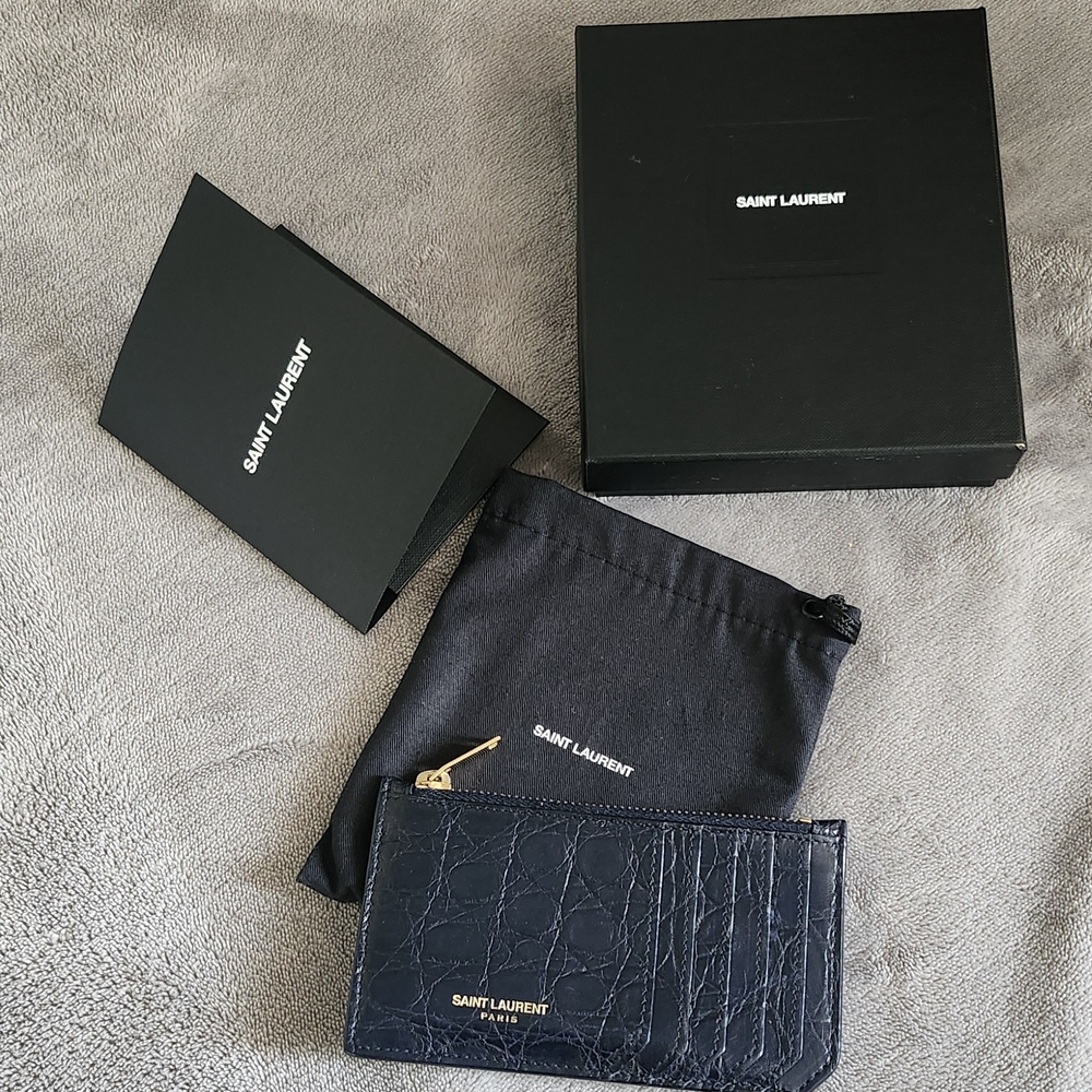 Saint Laurent Black Croc-Embossed Wallet